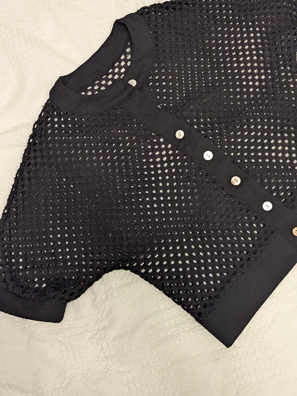 Black Open-Knit Button Cardigan